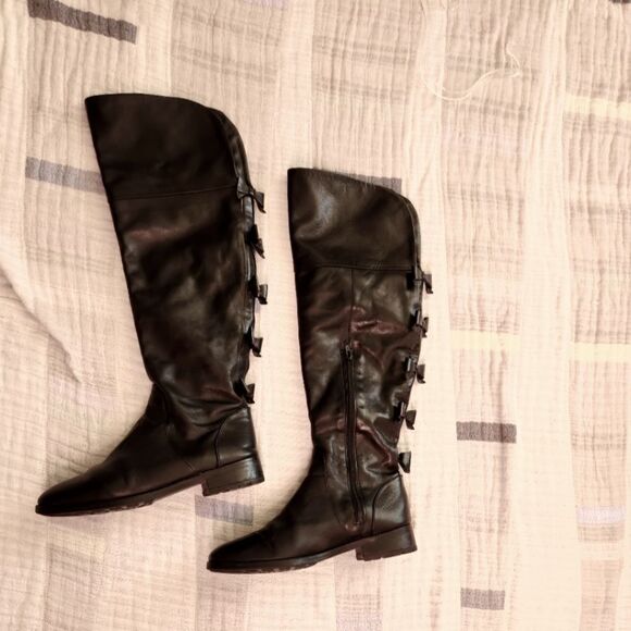 No name, genuine black leather over the knee boots - Picture 1 of 14
